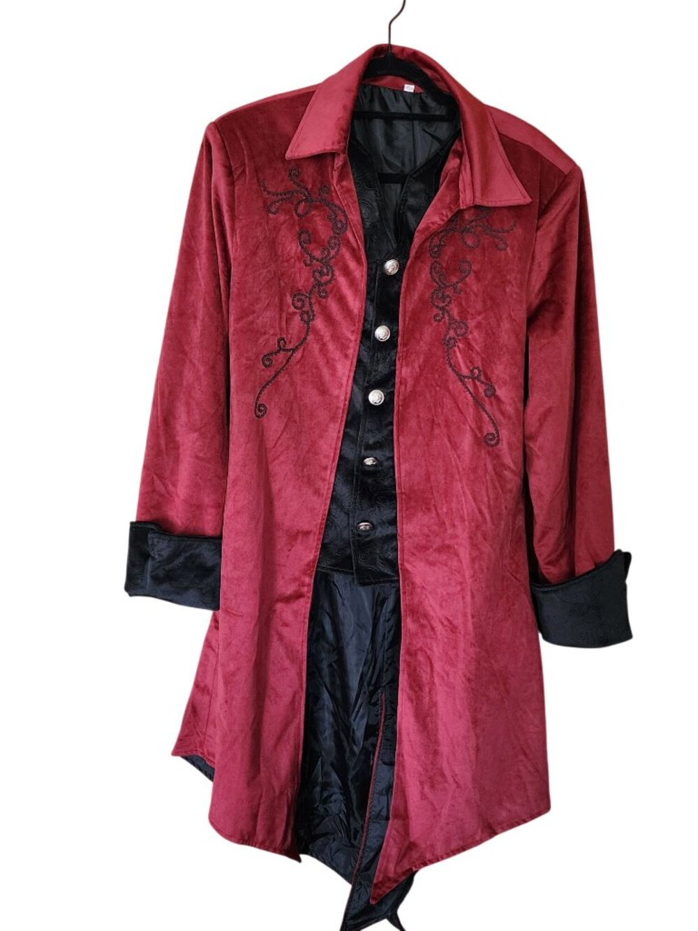Medieval Steampunk Tailcoat Jacket Gothic Victorian Halloween Cosplay Red Mens X